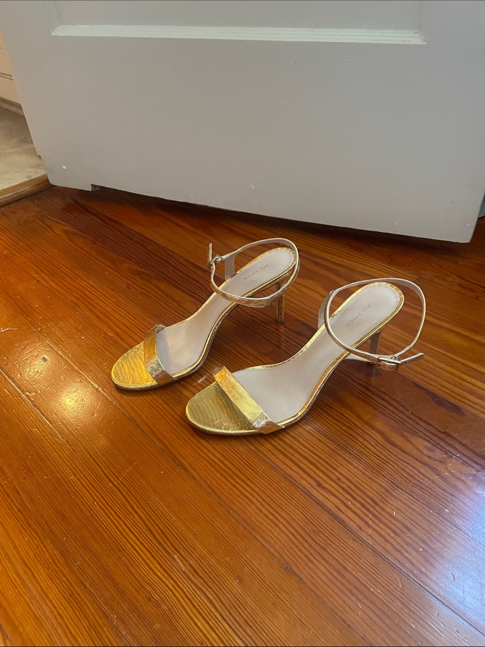 Via Spiga Metallic Gold Ankle-Strap Heels